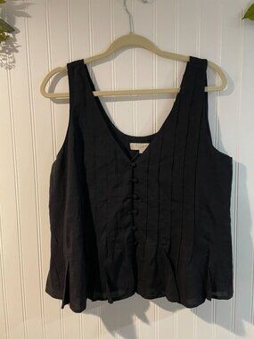Ann Taylor Loft Black Sleeveless Peplum Top With Button Details
